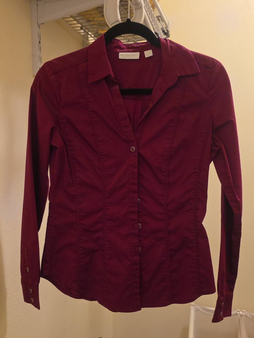 New York & Company Stretch Button-Up Shirt - Burgundy